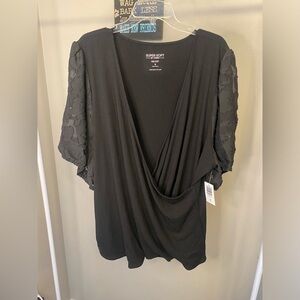 Torrid super soft rib v-neck novelty sleeve surplice black crop top